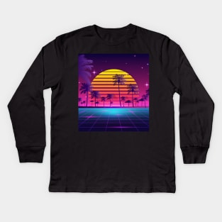 80s sunset synthwave Kids Long Sleeve T-Shirt